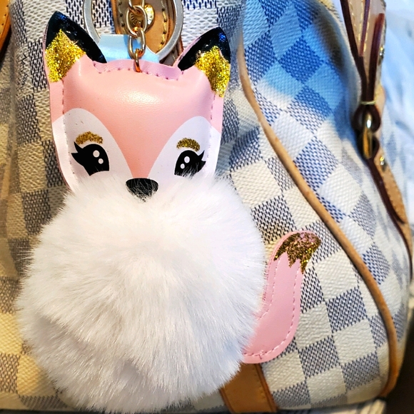 Cute Pink Fox Pom Pom Keychain/Bag Charm - Picture 1 of 2